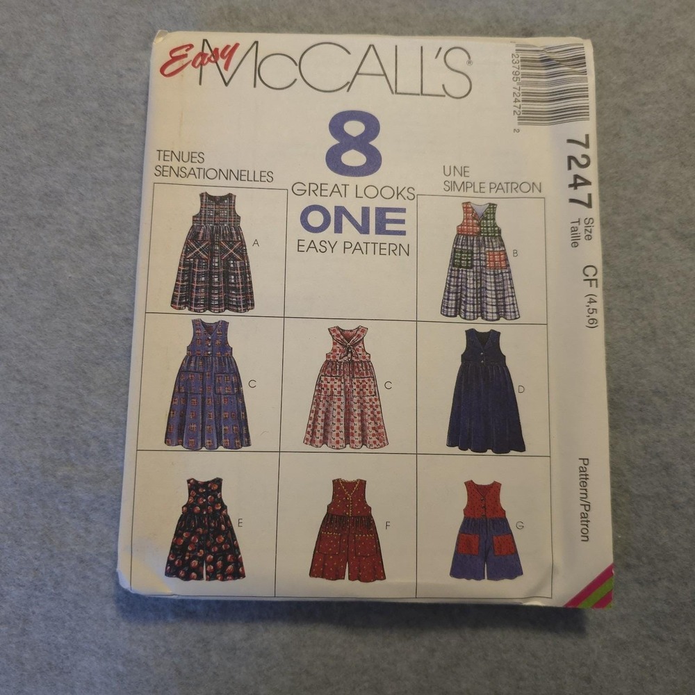 McCall's 7247 Girls Jumper Romper Pattern Size 4 - 6 Uncut